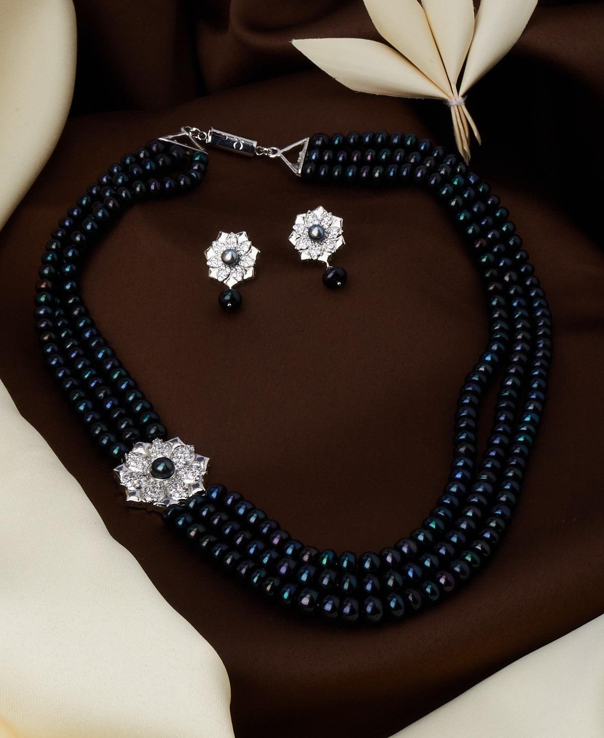 Floral Real Pearl Necklace Set - Chandrani Pearls