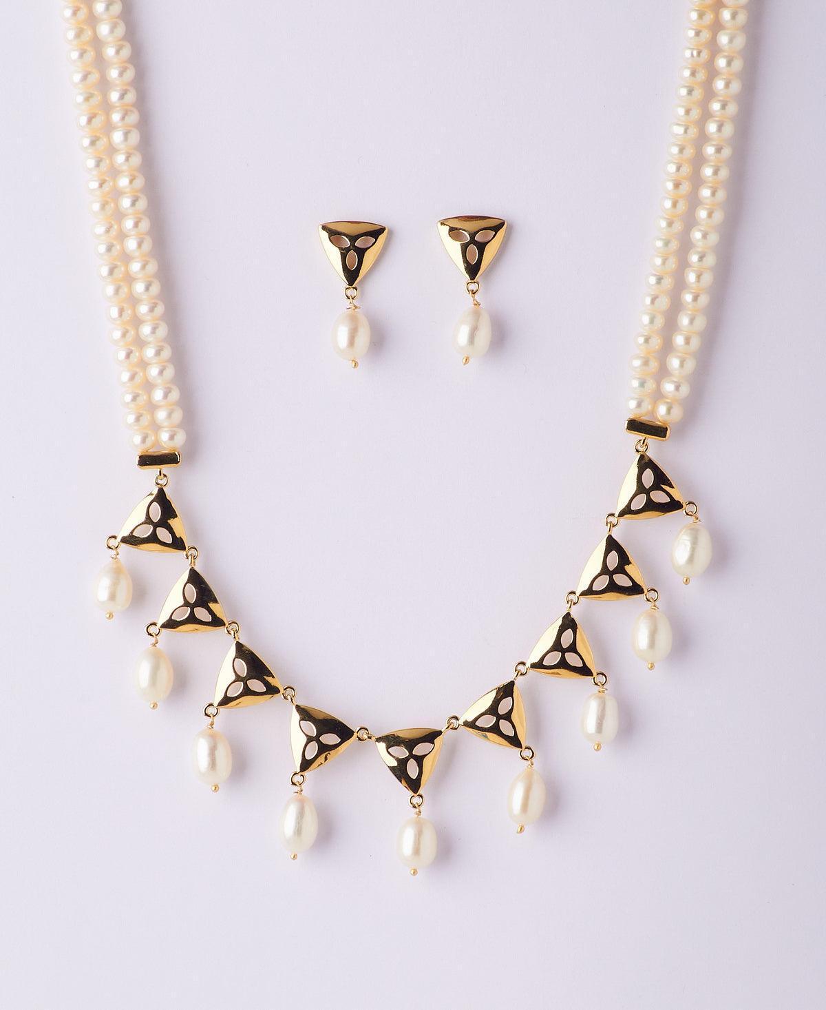 Floral Real Pearl Necklace Set - Chandrani Pearls