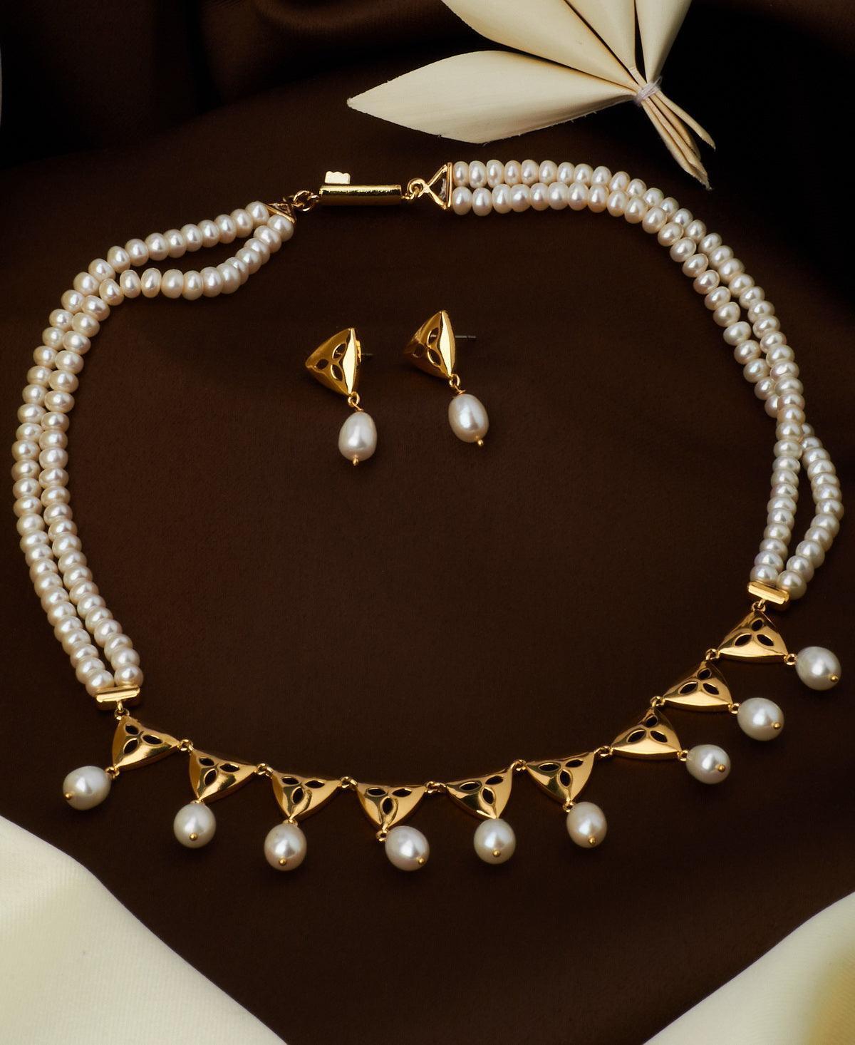 Floral Real Pearl Necklace Set - Chandrani Pearls