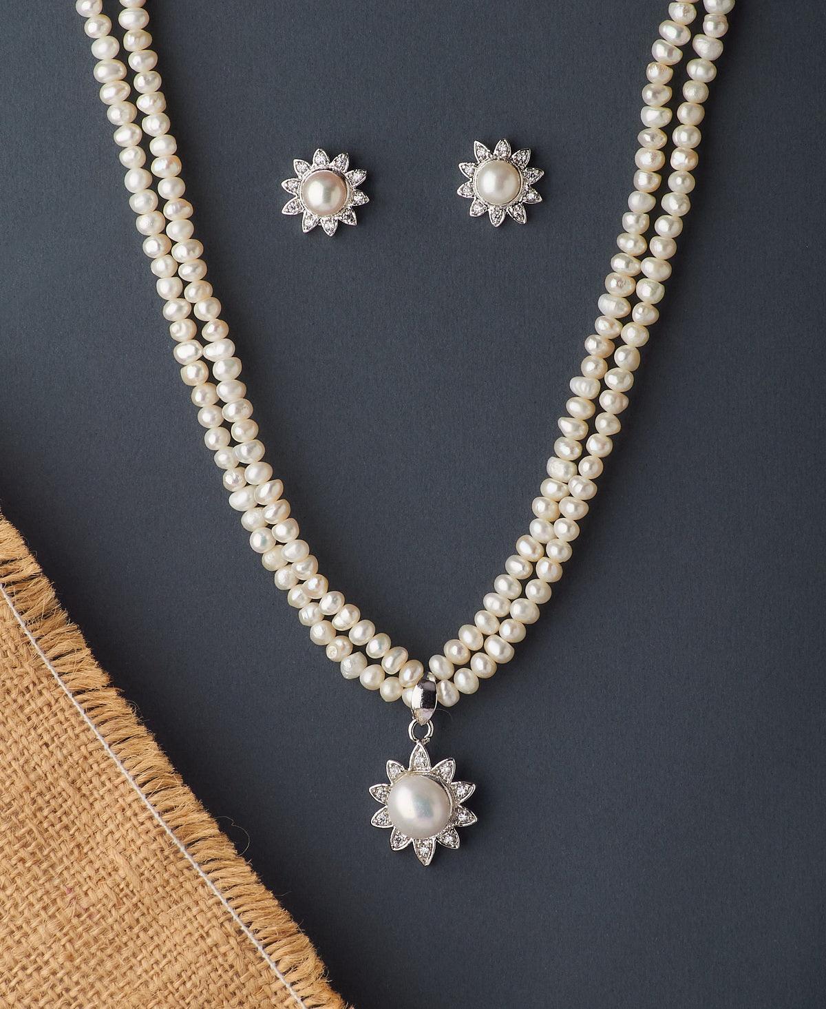 Floral Real Pearl Necklace Set - Chandrani Pearls