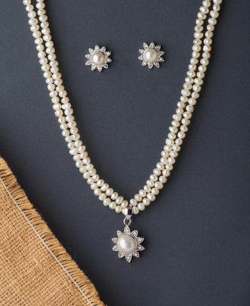 Floral Real Pearl Necklace Set - Chandrani Pearls
