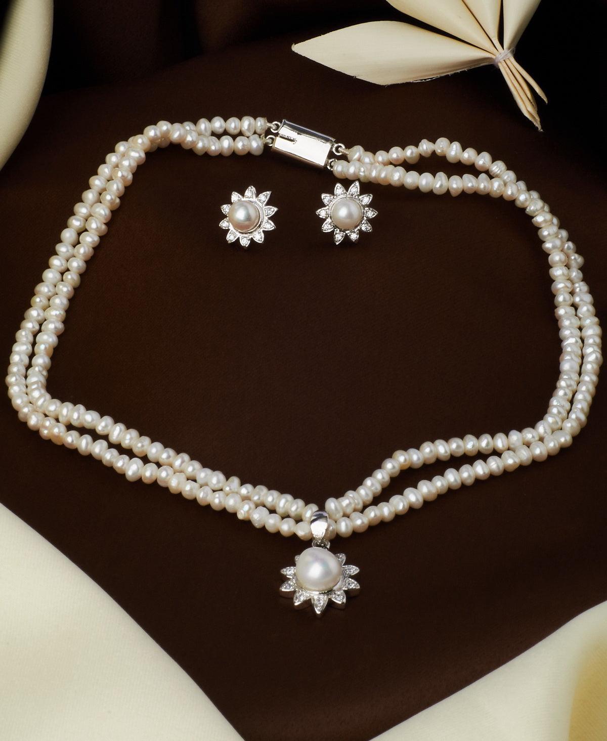 Floral Real Pearl Necklace Set - Chandrani Pearls