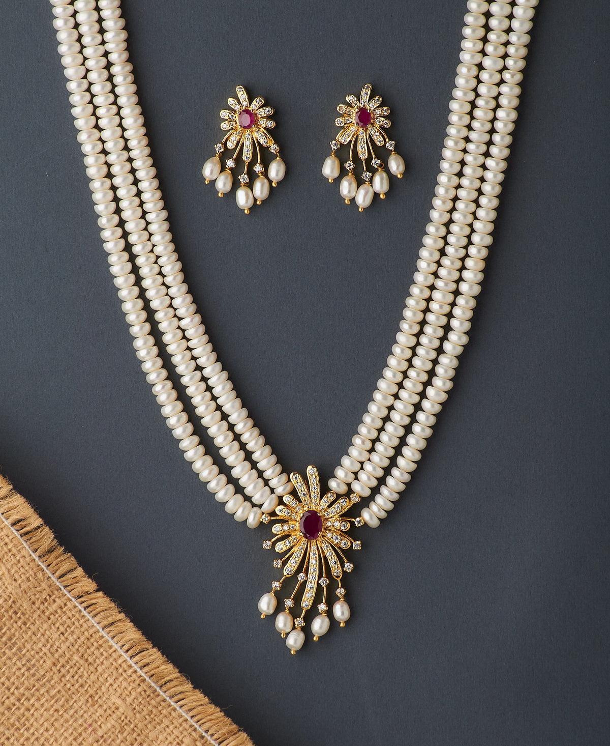 Floral Real Pearl Necklace Set - Chandrani Pearls