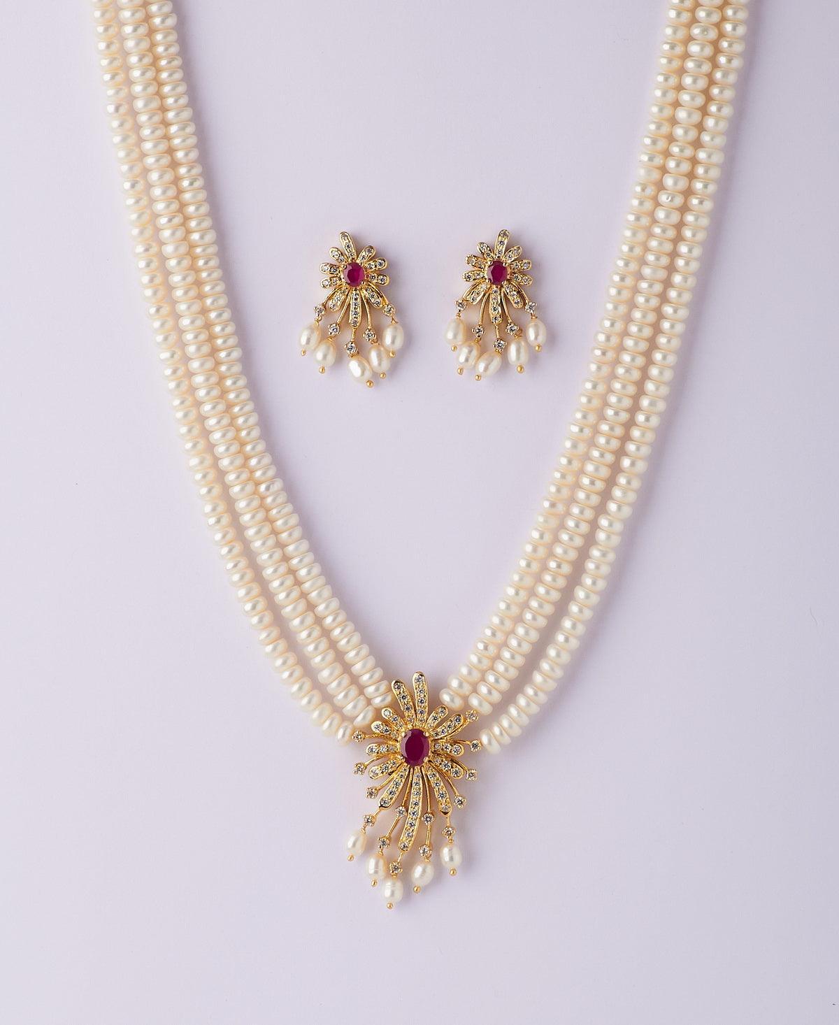 Floral Real Pearl Necklace Set - Chandrani Pearls