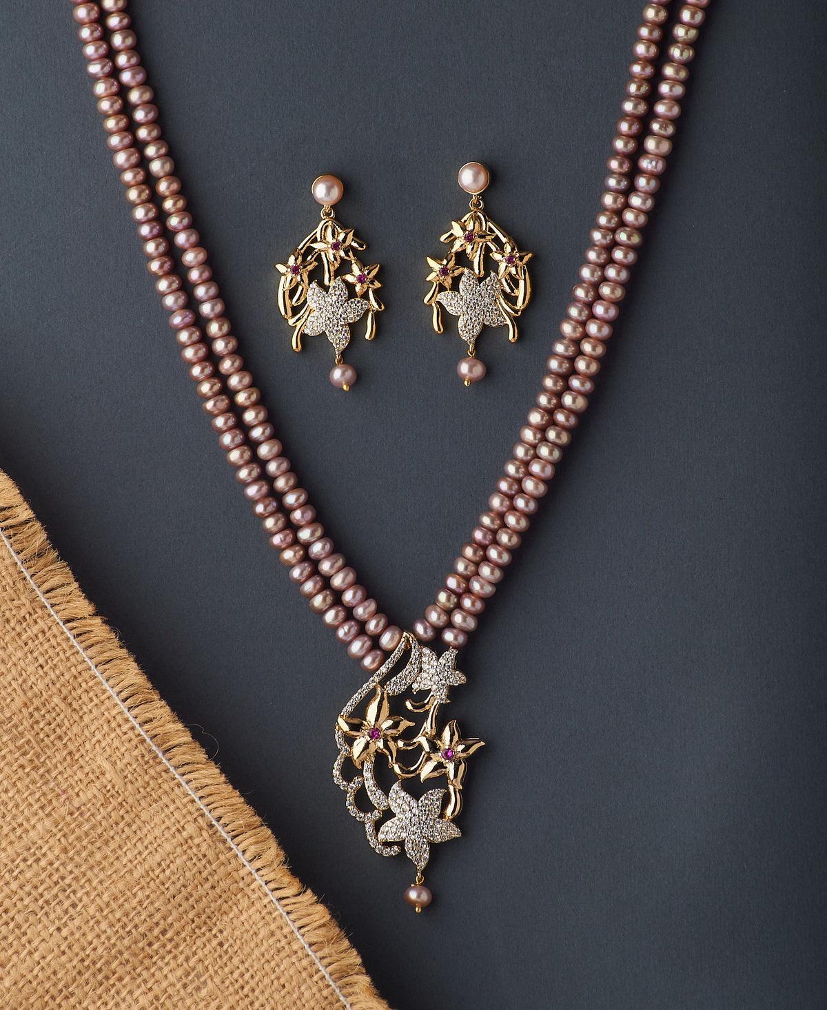 Floral Real Pearl Necklace Set - Chandrani Pearls