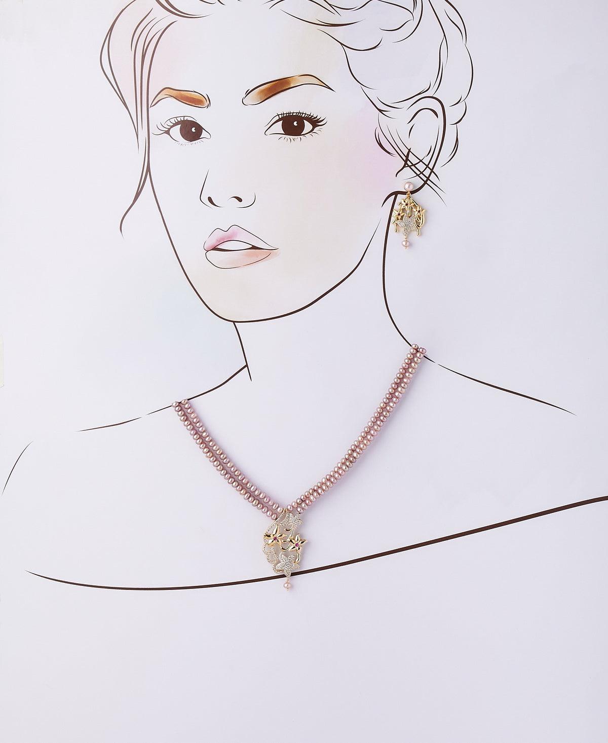 Floral Real Pearl Necklace Set - Chandrani Pearls