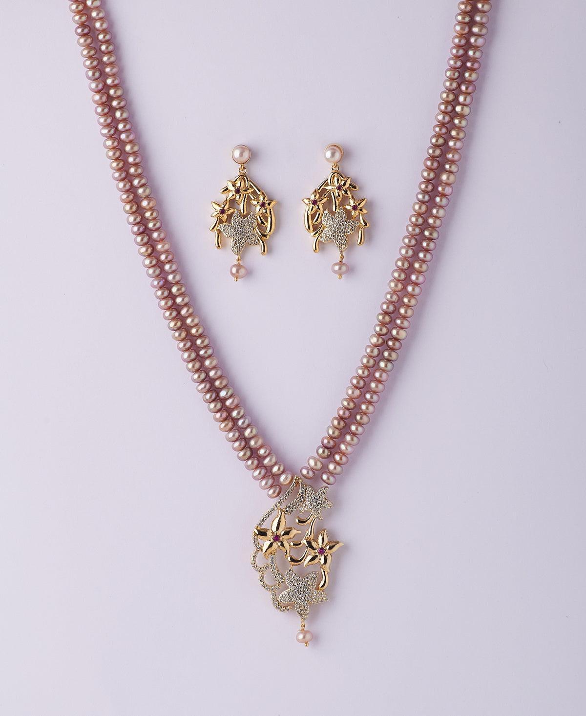 Floral Real Pearl Necklace Set - Chandrani Pearls