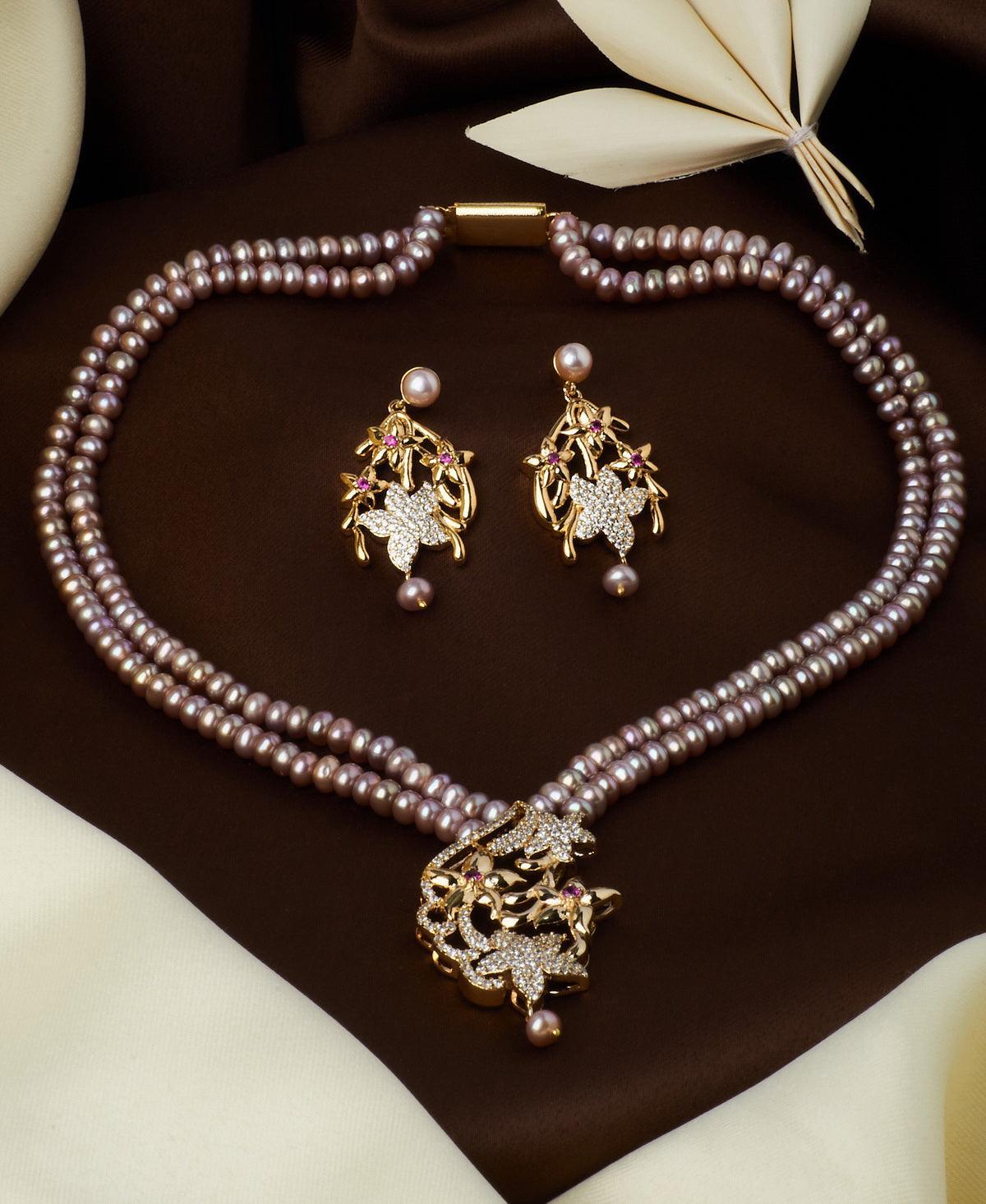 Floral Real Pearl Necklace Set - Chandrani Pearls