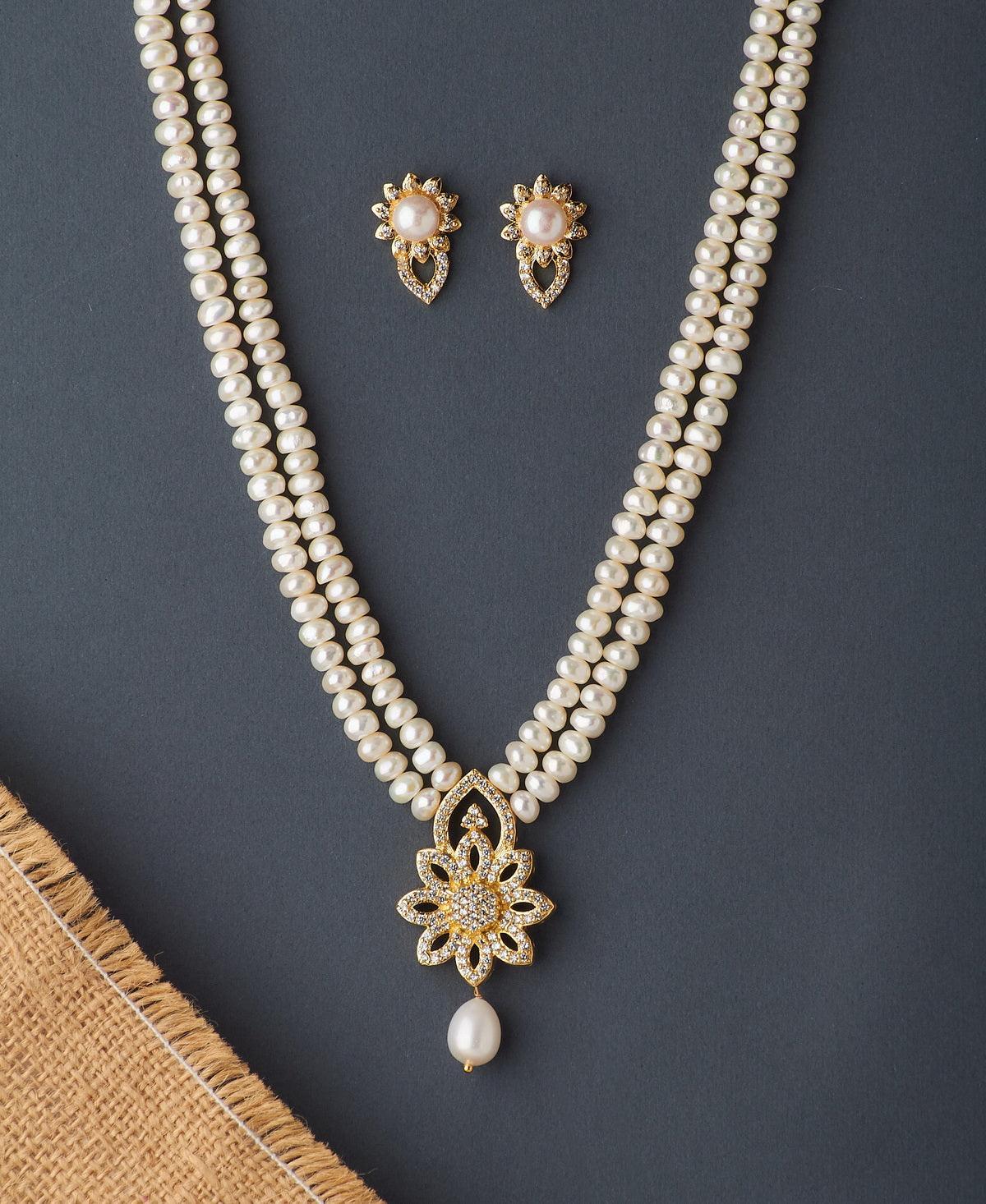 Floral Real Pearl Necklace Set - Chandrani Pearls