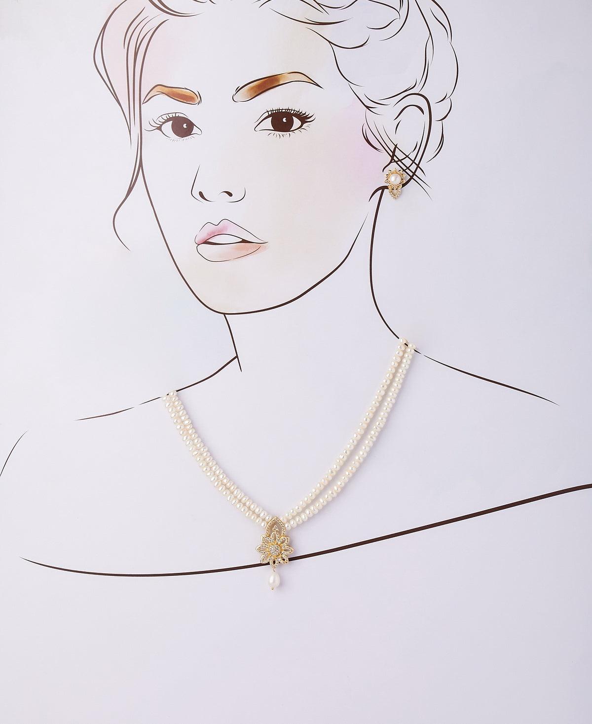 Floral Real Pearl Necklace Set - Chandrani Pearls