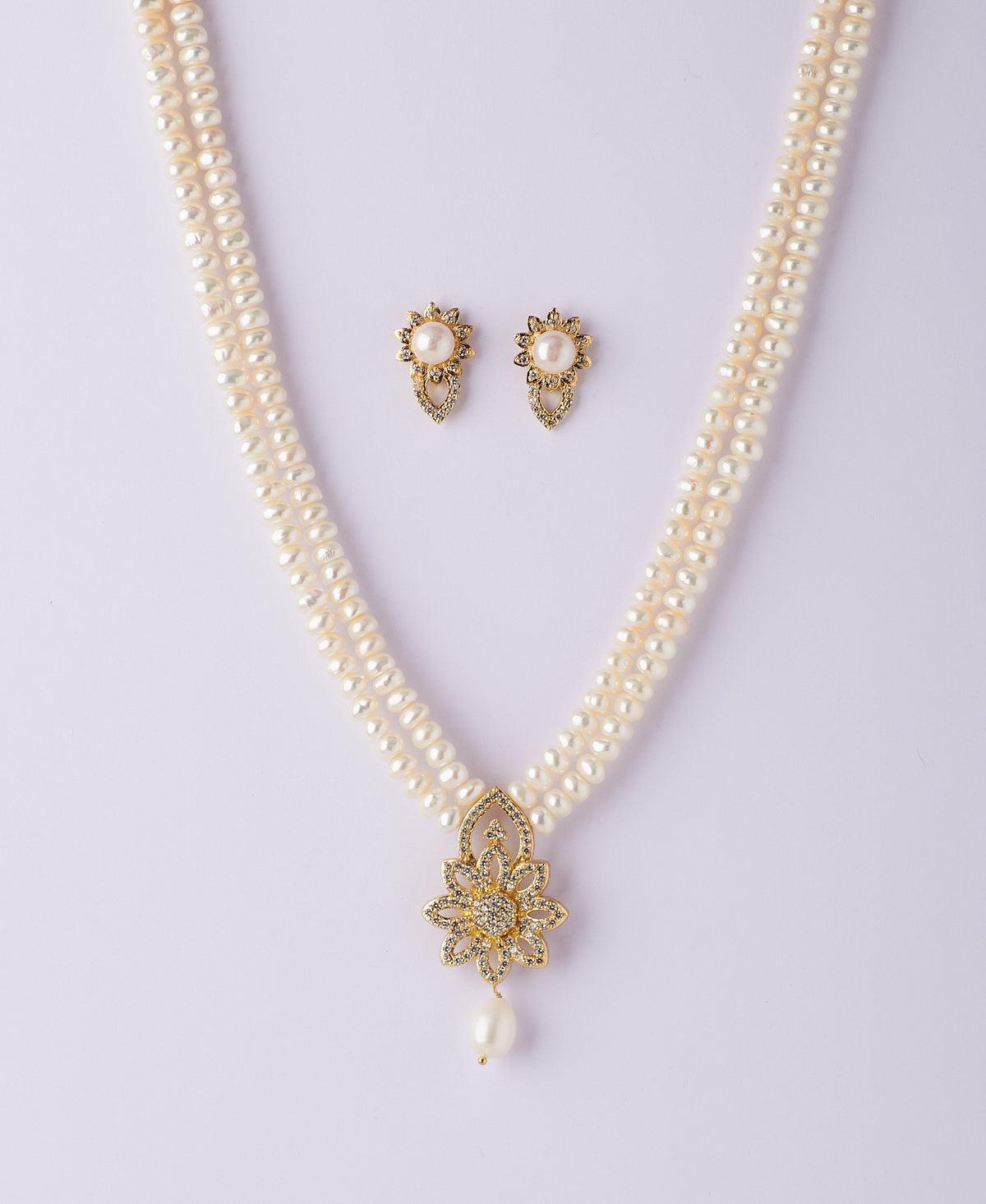 Floral Real Pearl Necklace Set - Chandrani Pearls
