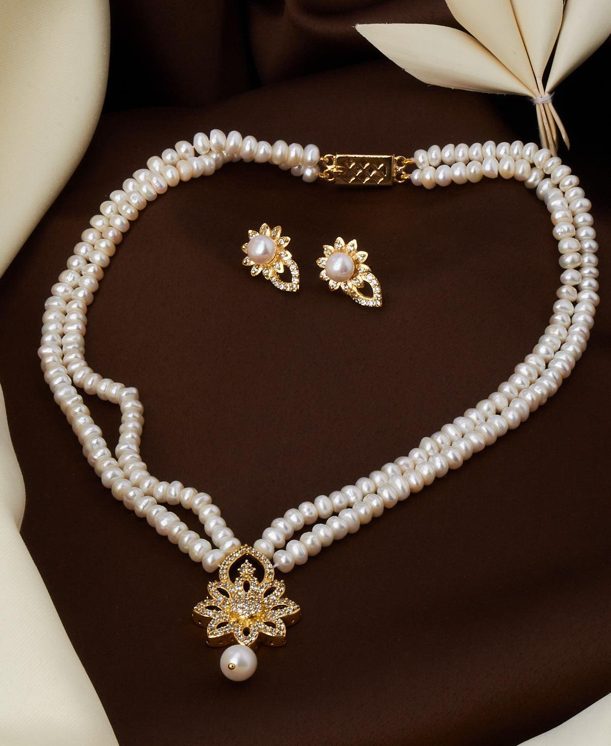 Floral Real Pearl Necklace Set - Chandrani Pearls