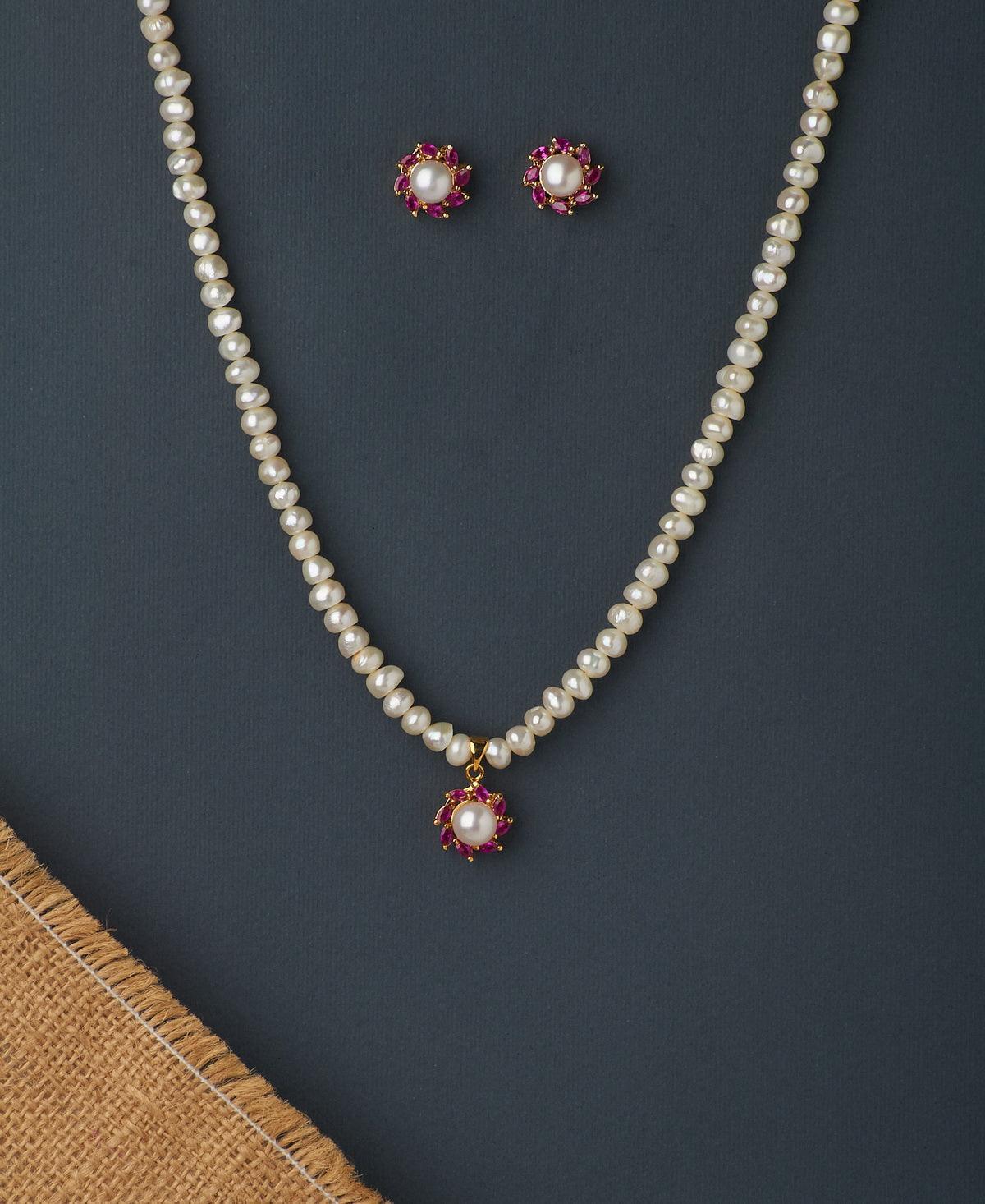 Floral Real Pearl Necklace Set - Chandrani Pearls