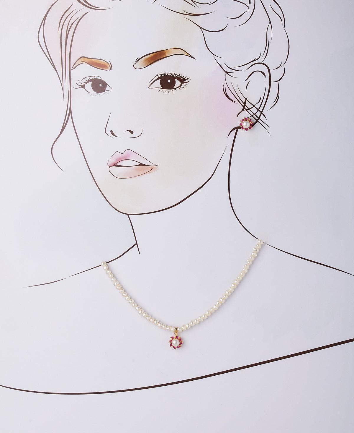 Floral Real Pearl Necklace Set - Chandrani Pearls