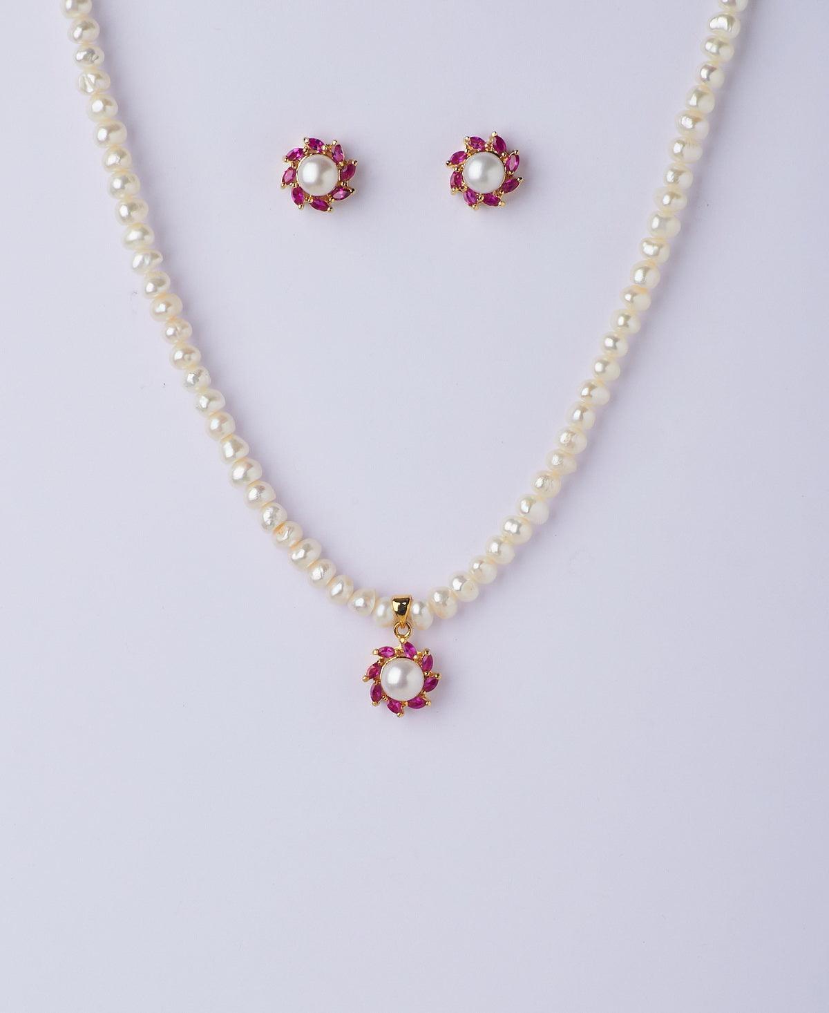 Floral Real Pearl Necklace Set - Chandrani Pearls