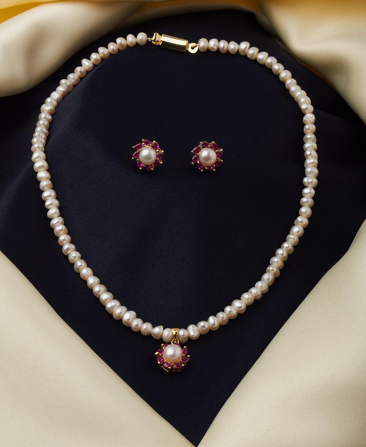 Floral Real Pearl Necklace Set - Chandrani Pearls