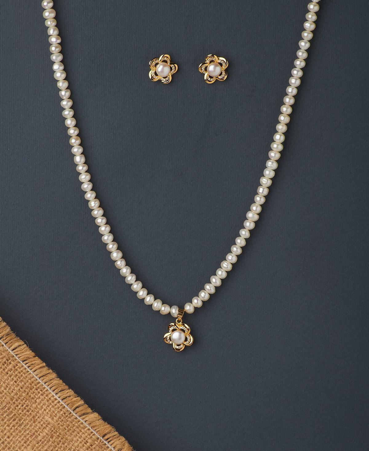Floral Real Pearl Necklace Set - Chandrani Pearls