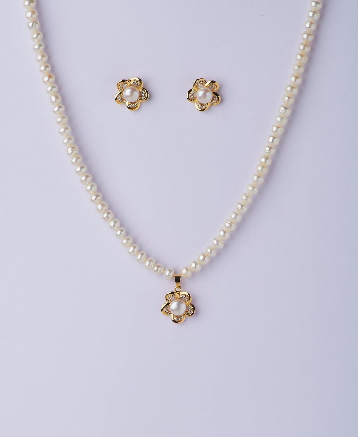 Floral Real Pearl Necklace Set - Chandrani Pearls