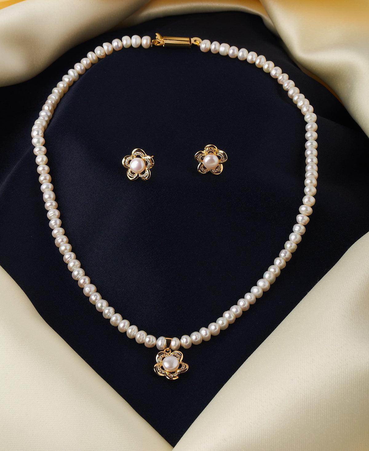 Floral Real Pearl Necklace Set - Chandrani Pearls