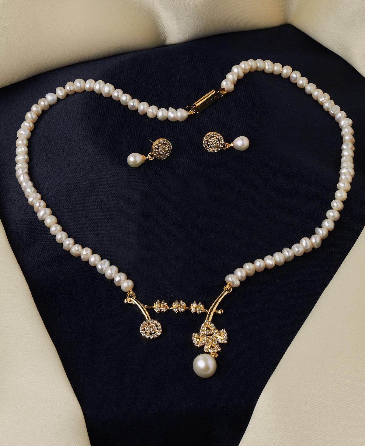 Floral Real Pearl Necklace Set - Chandrani Pearls