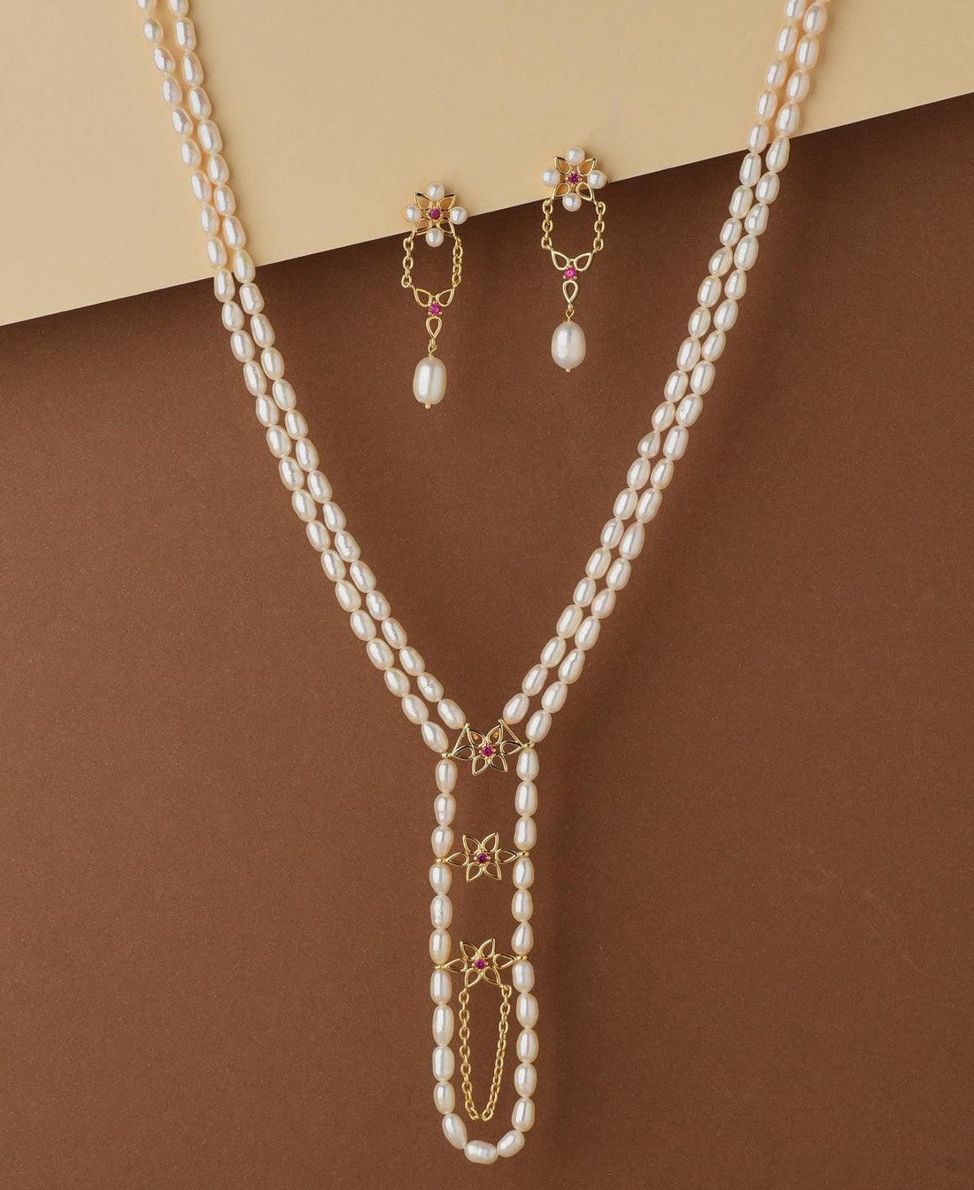Floral Real Pearl Necklace Set - Chandrani Pearls