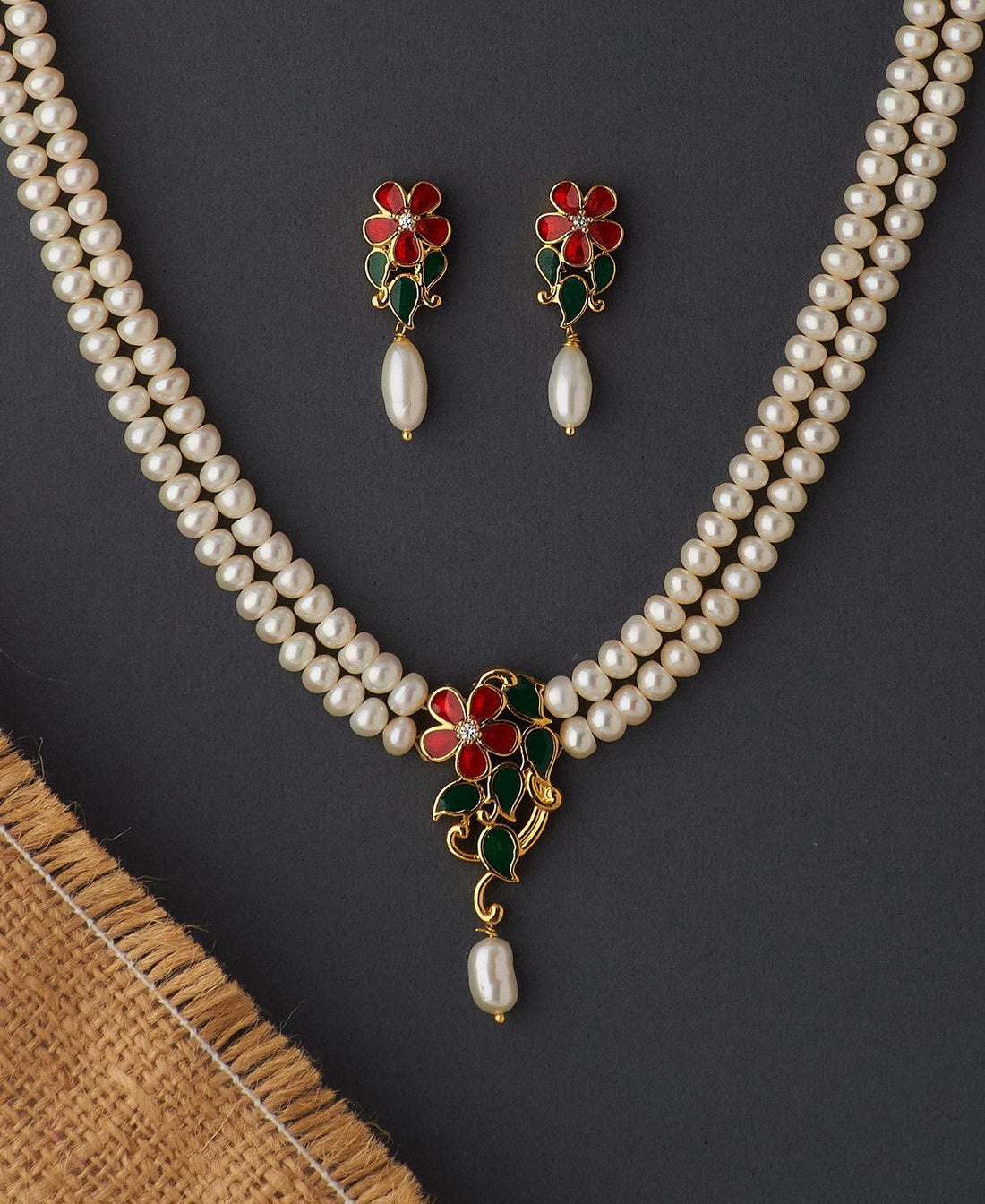 Floral Real Pearl Necklace Set - Chandrani Pearls