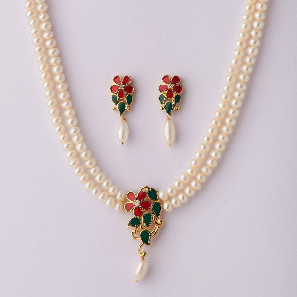 Floral Real Pearl Necklace Set - Chandrani Pearls