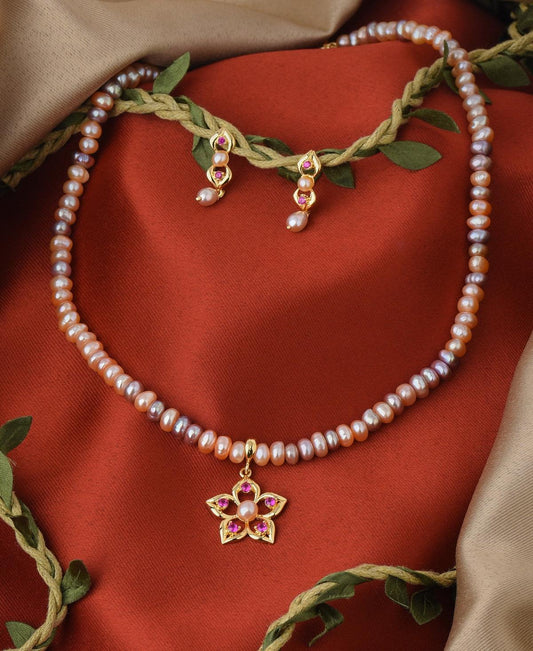 Floral Real Pearl Necklace Set - Chandrani Pearls