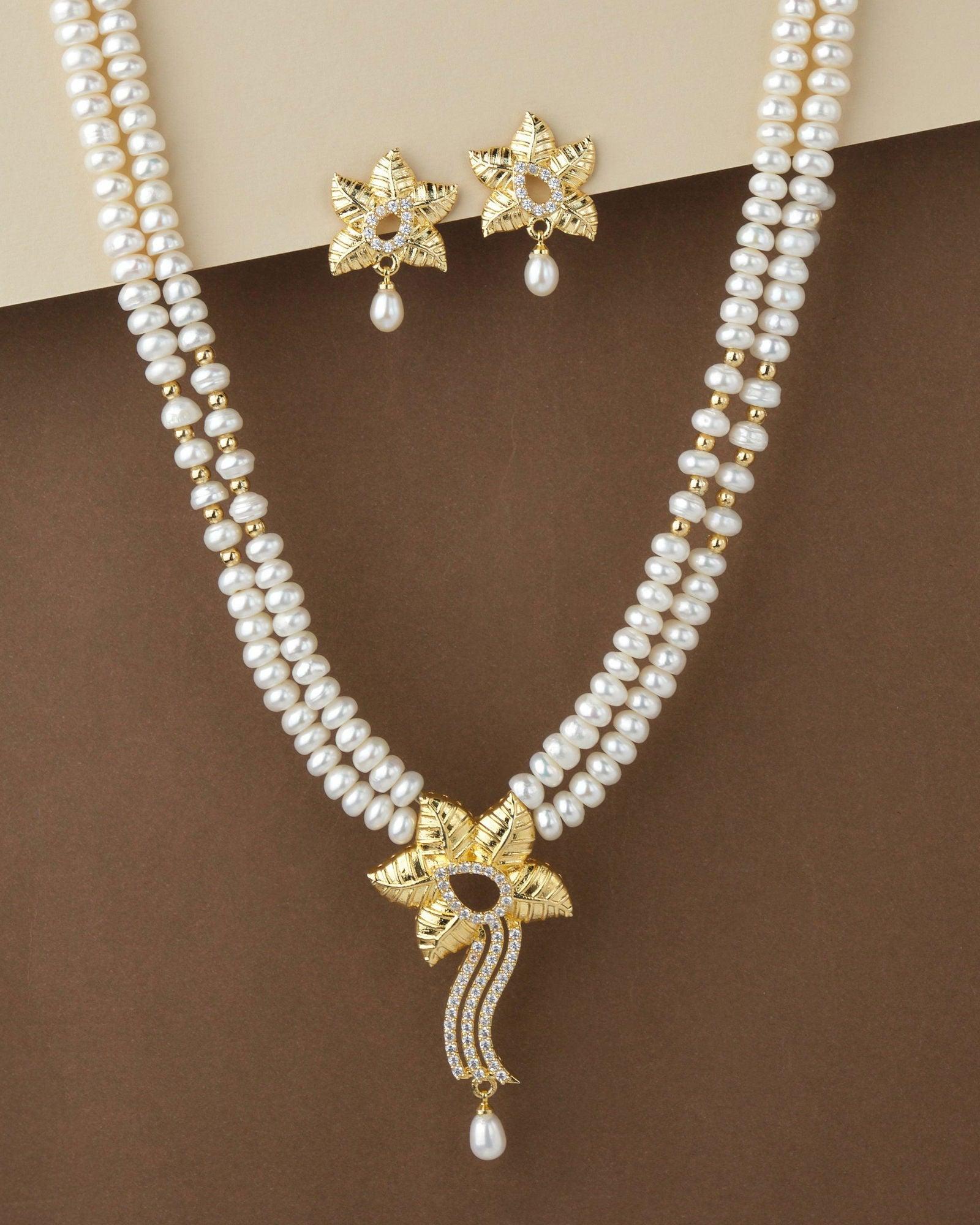 Floral Real Pearl Necklace Set S23535 - Chandrani Pearls