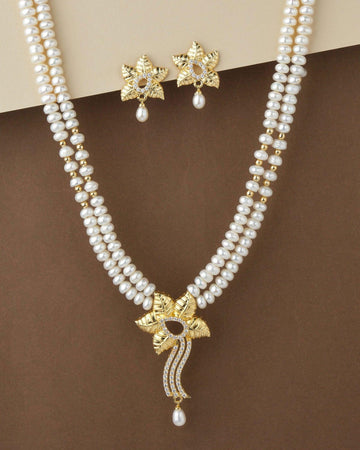 Floral Real Pearl Necklace Set S23535 - Chandrani Pearls