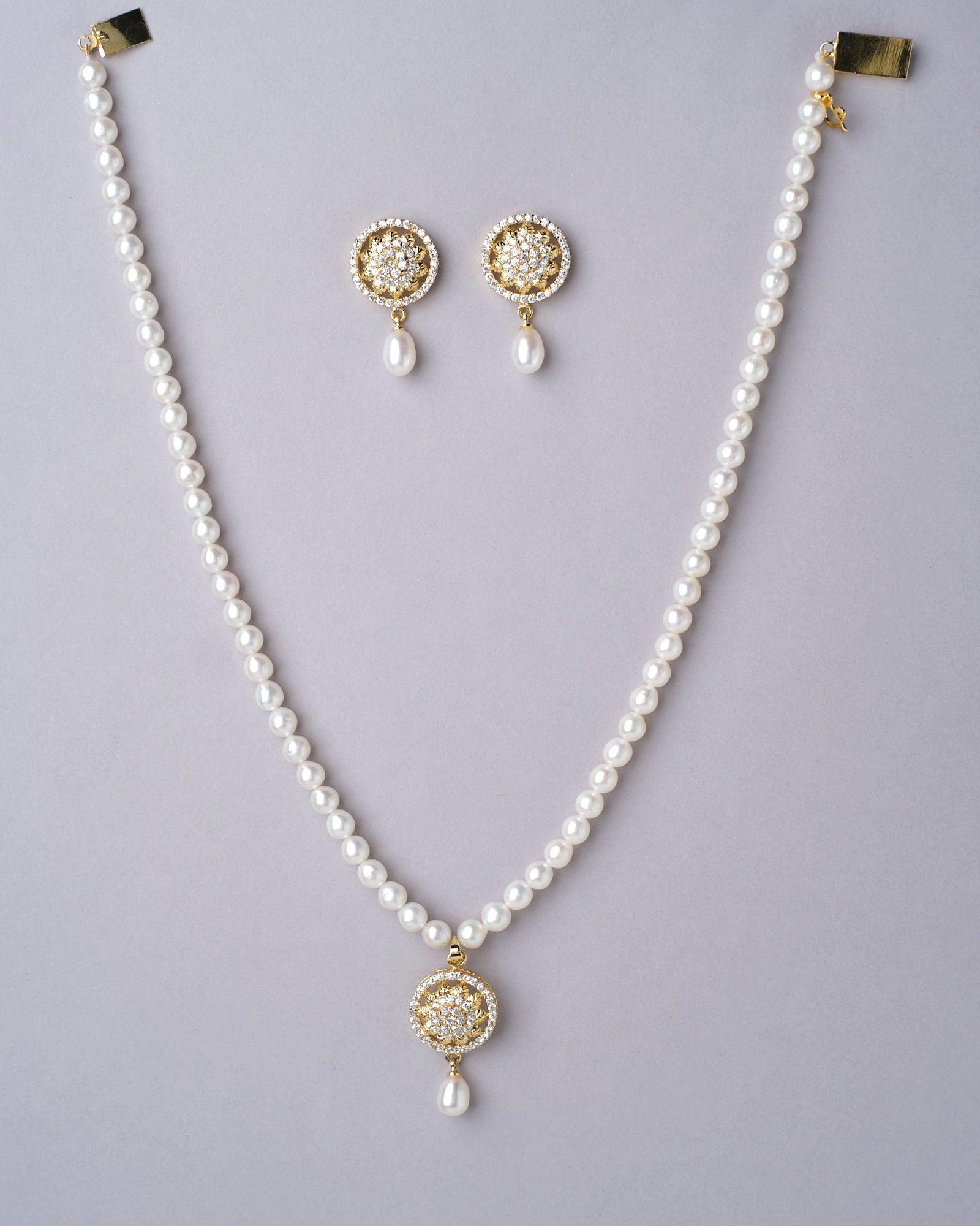 Floral Single line Necklace Set - Chandrani Pearls