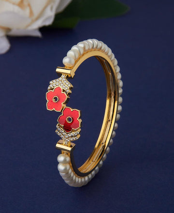Floral Stone Studded Pearl Bangle - Chandrani Pearls