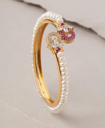 Floral Stone Studded Pearl Bangle - Chandrani Pearls