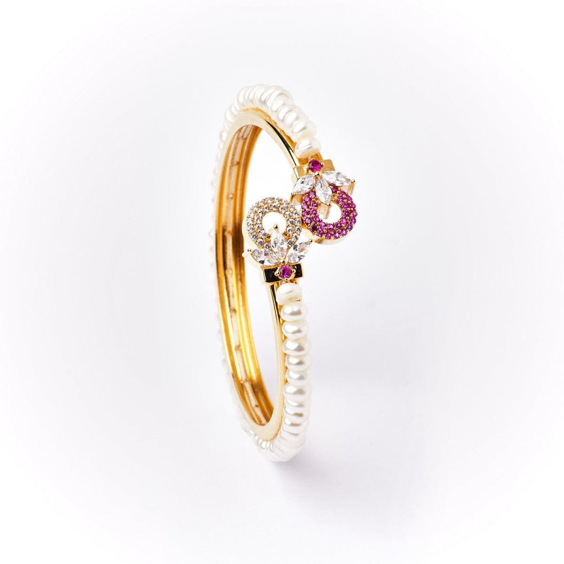 Floral Stone Studded Pearl Bangle - Chandrani Pearls