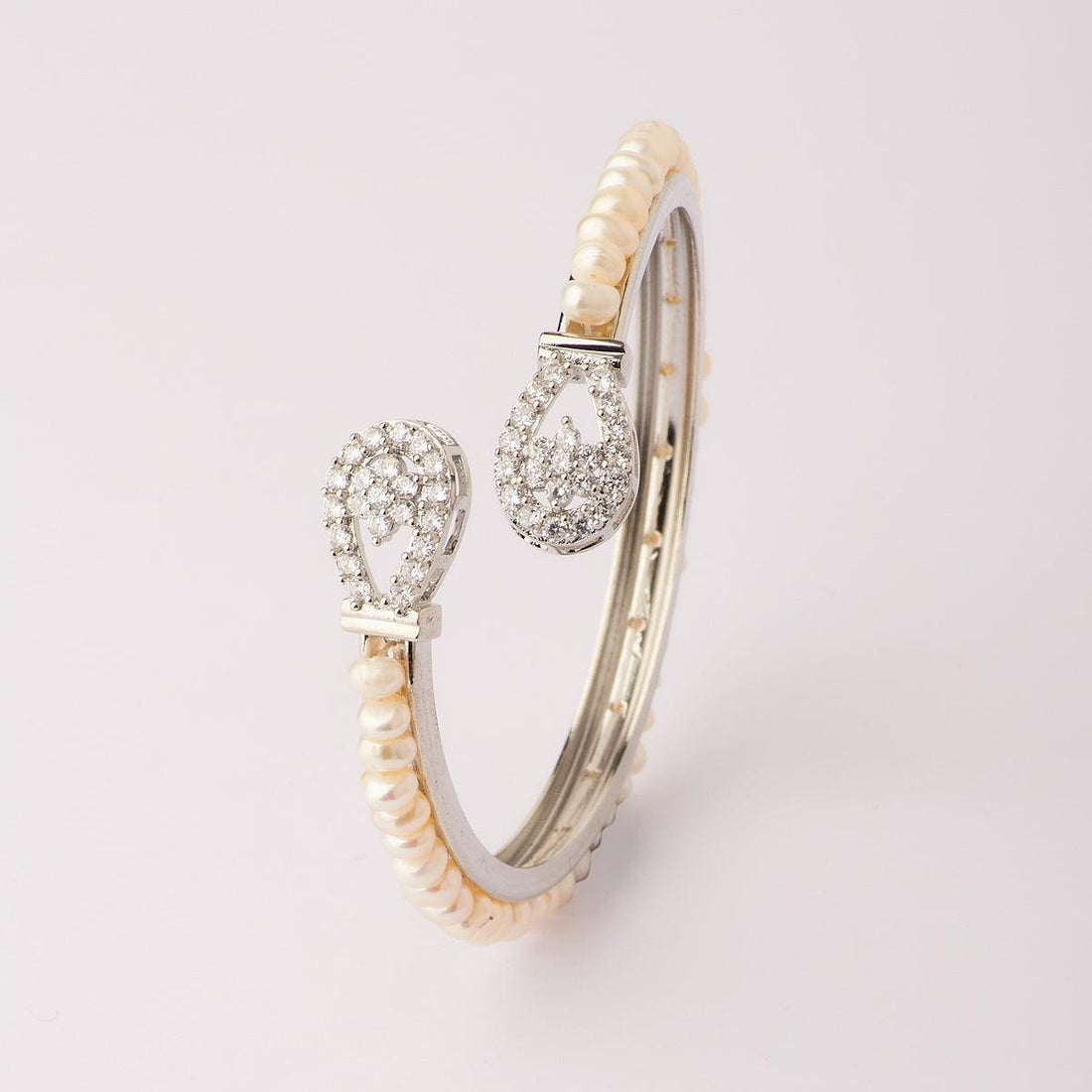 Floral Stone Studded Pearl Bangle - Chandrani Pearls