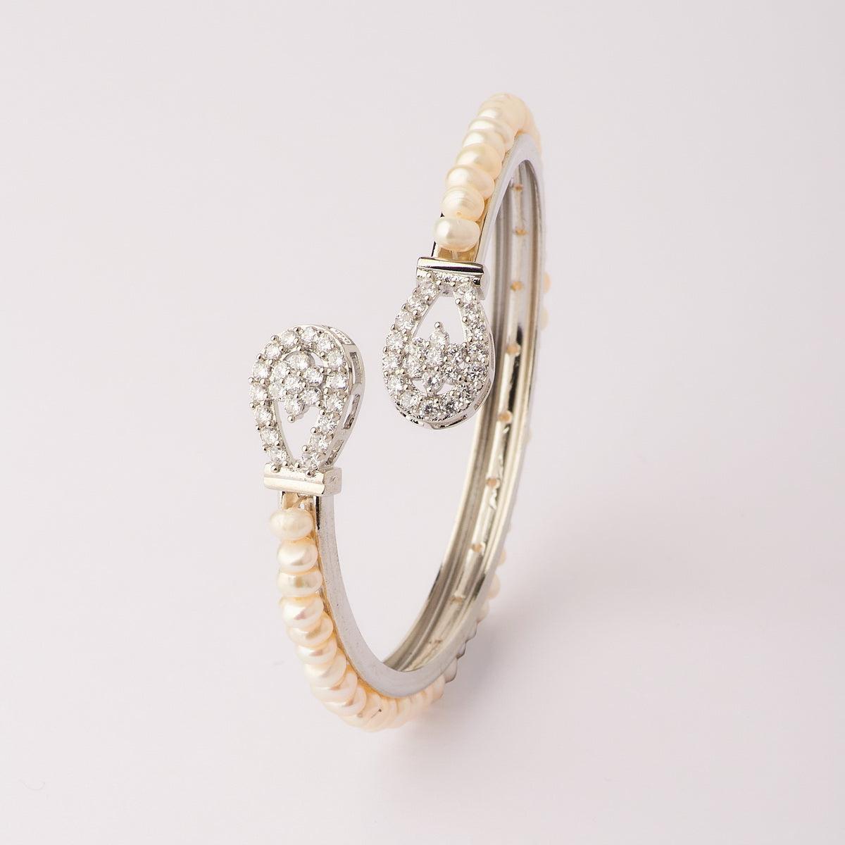 Floral Stone Studded Pearl Bangle - Chandrani Pearls