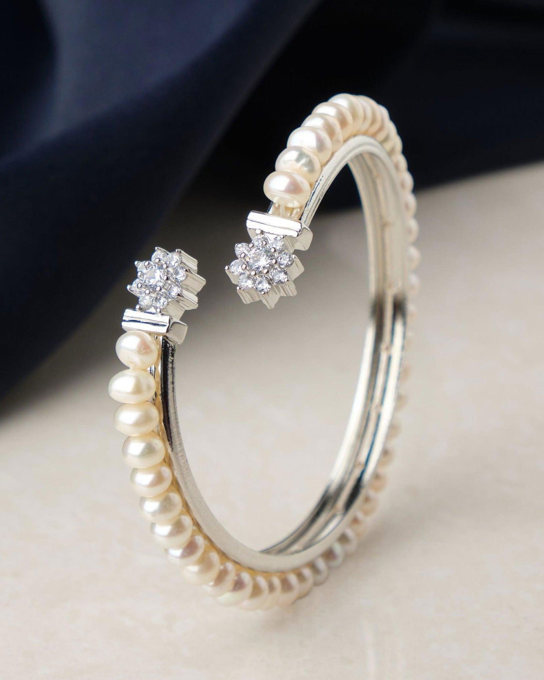 Floral Stone Studded Pearl Bangle - Chandrani Pearls