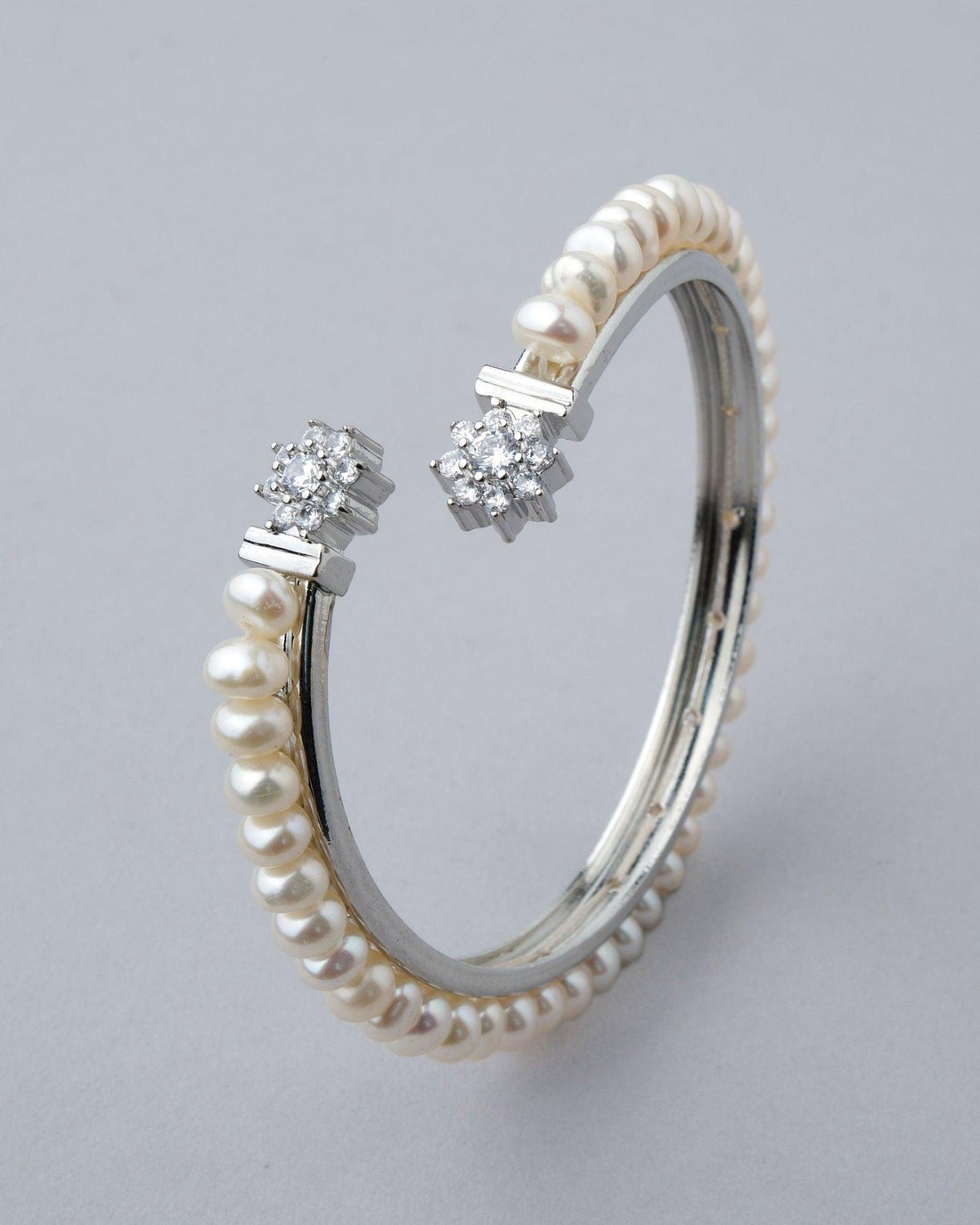 Floral Stone Studded Pearl Bangle - Chandrani Pearls