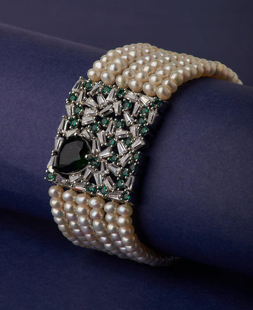 Floral Stone Studded Pearl Bracelet - Chandrani Pearls