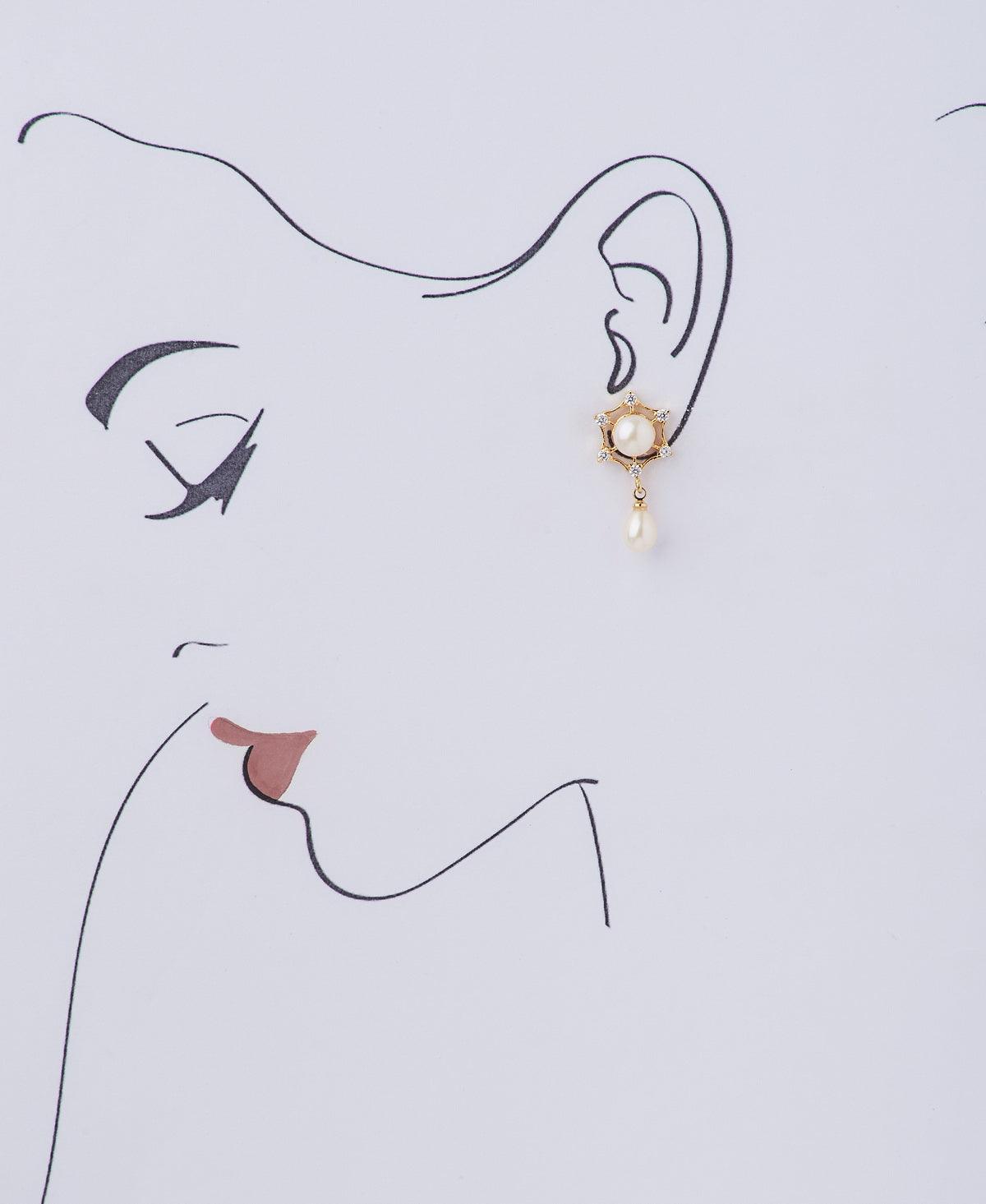 Floral Stone Studded Pearl Earring - Chandrani Pearls