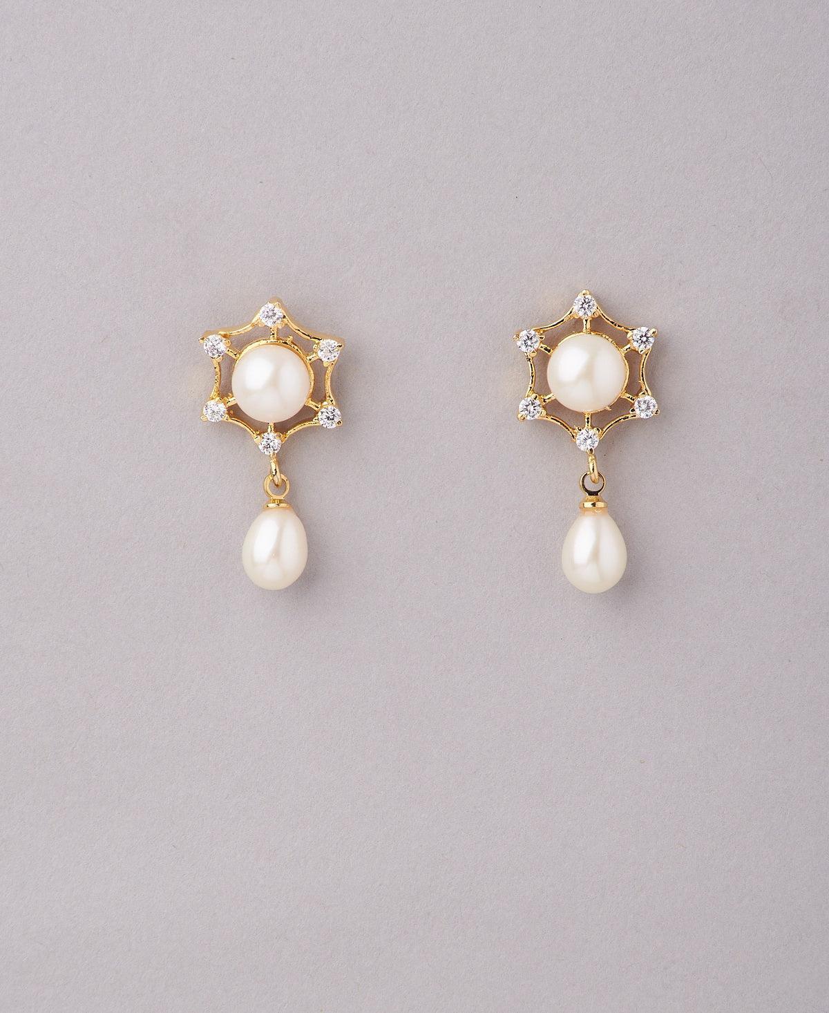 Floral Stone Studded Pearl Earring - Chandrani Pearls