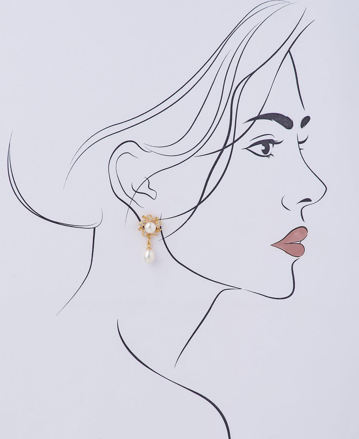 Floral Stone Studded Pearl Earring - Chandrani Pearls