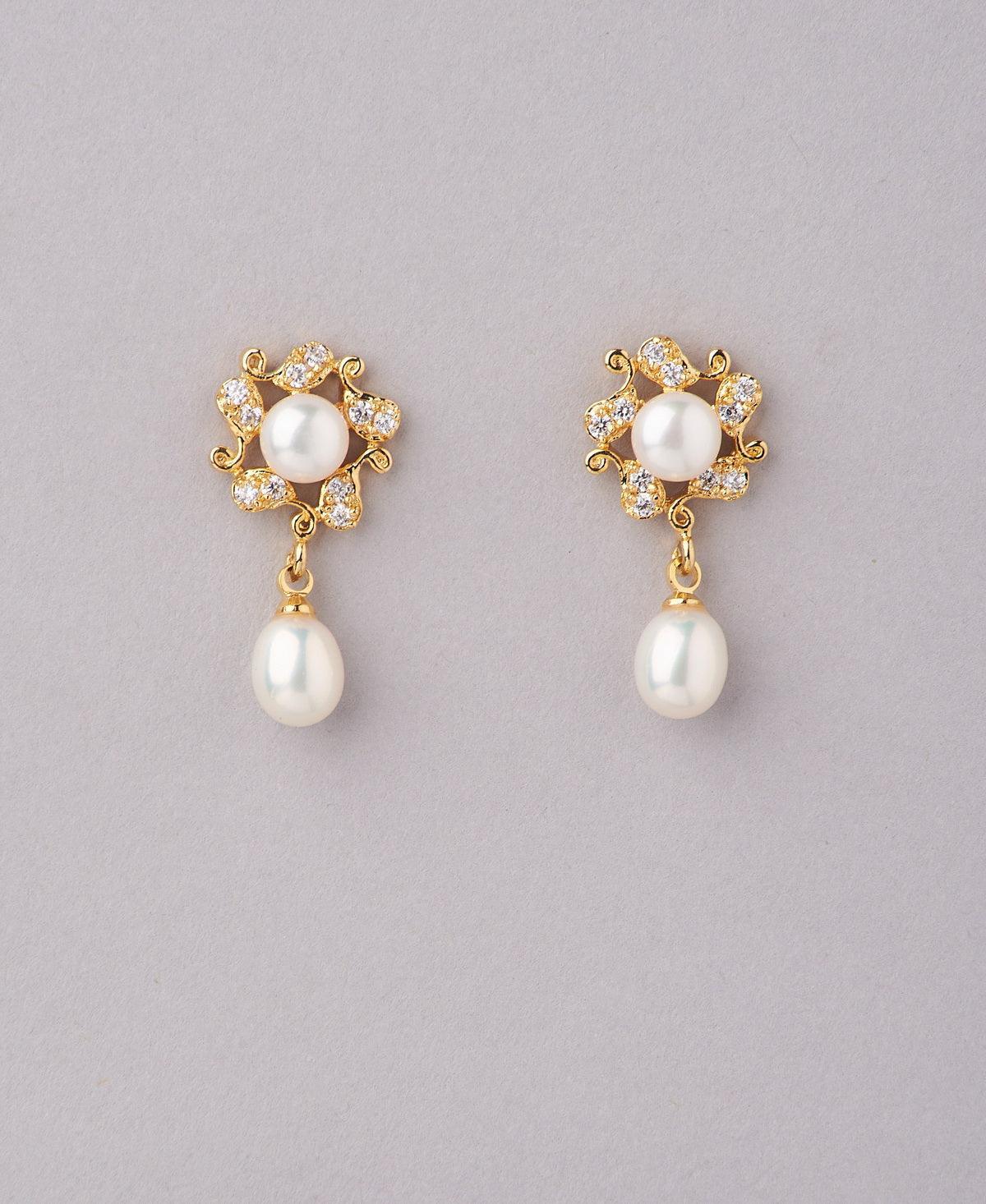 Floral Stone Studded Pearl Earring - Chandrani Pearls