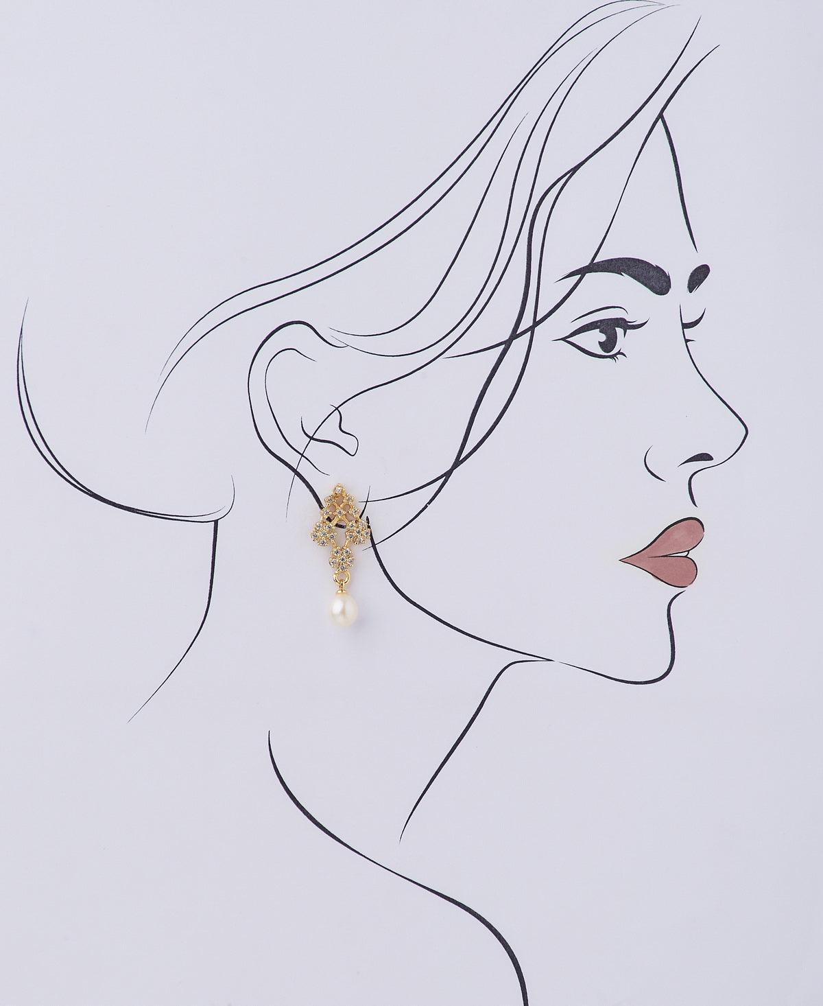 Floral Stone Studded Pearl Earring - Chandrani Pearls