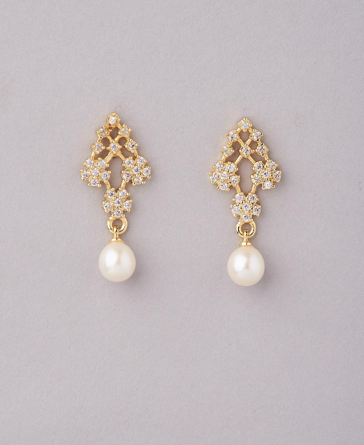 Floral Stone Studded Pearl Earring - Chandrani Pearls