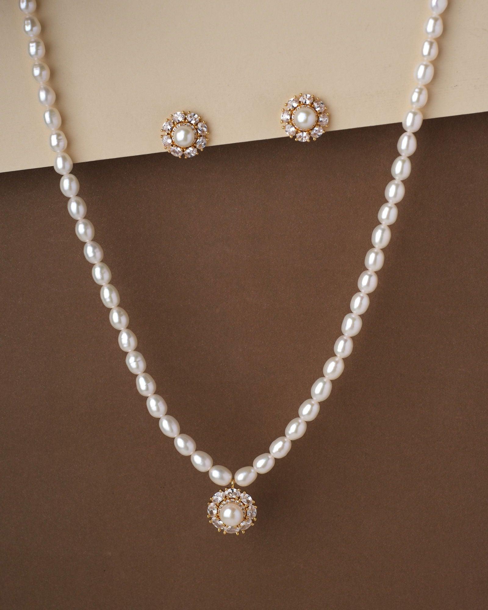 Floral Stone Studded Pearl Necklace Set - Chandrani Pearls