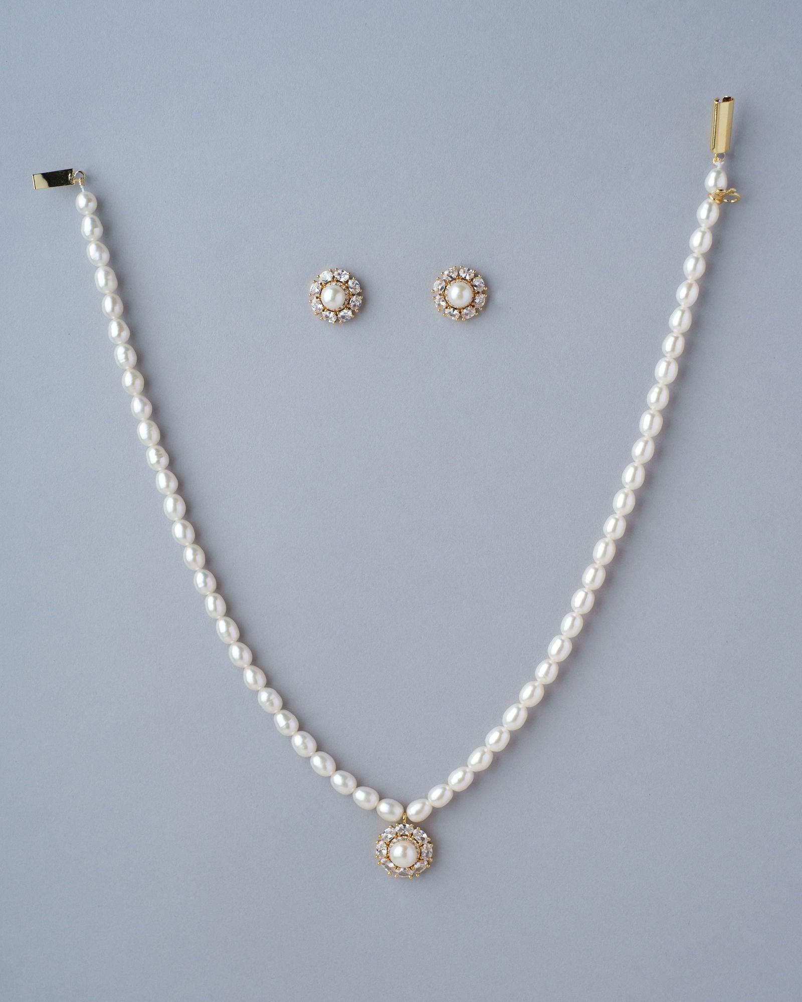 Floral Stone Studded Pearl Necklace Set - Chandrani Pearls