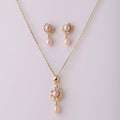 Floral Stone Studded Pearl Pendant Set - Chandrani Pearls