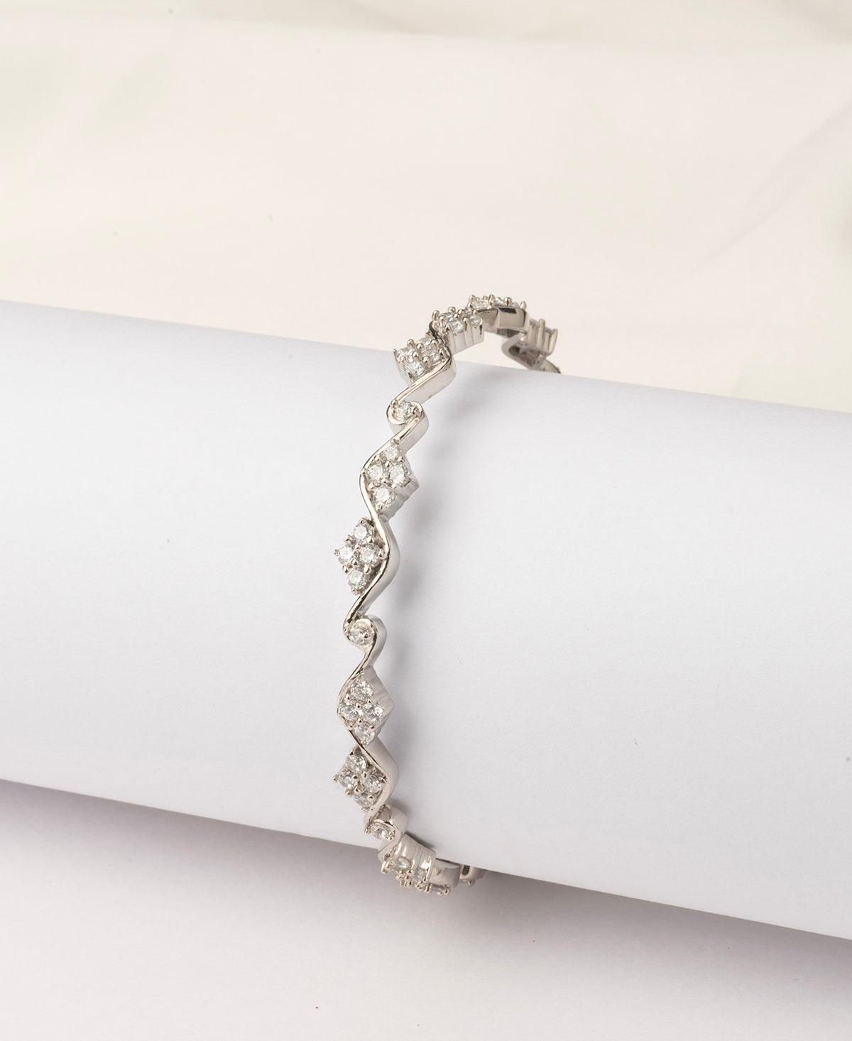 Floral Stone Studded Silver Bangle - Chandrani Pearls