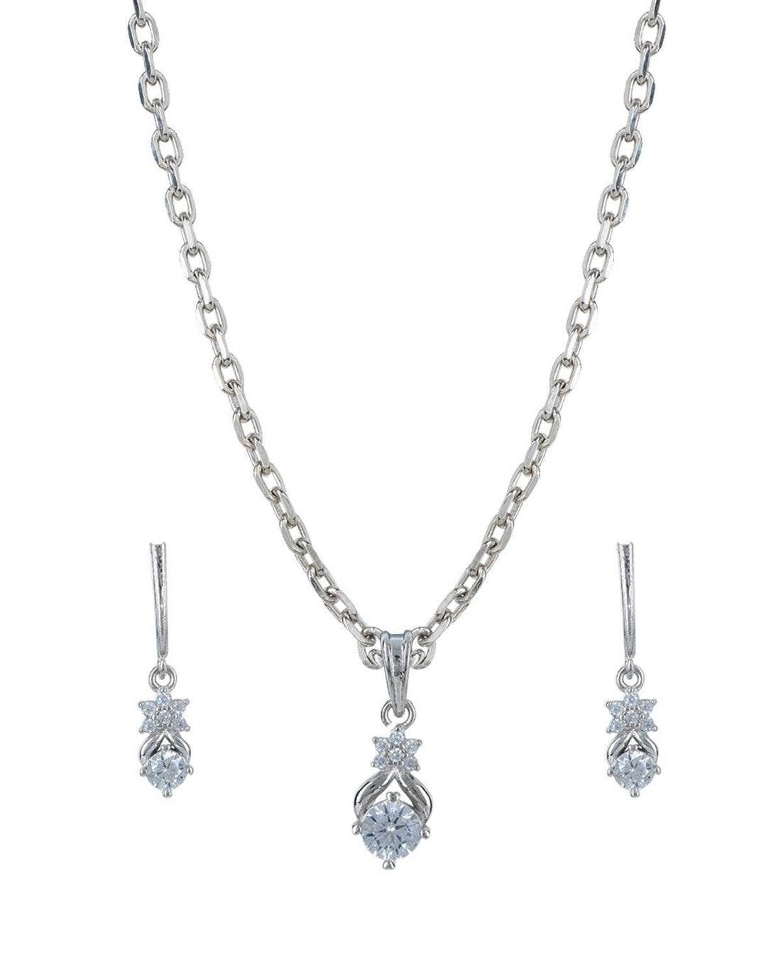 Floral Stone Studded Silver Pendant Set - Chandrani Pearls